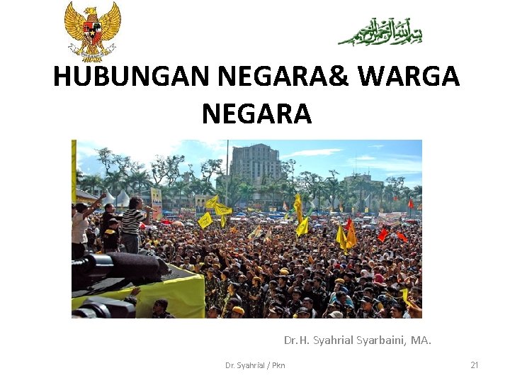 HUBUNGAN NEGARA& WARGA NEGARA Dr. H. Syahrial Syarbaini, MA. Dr. Syahrial / Pkn 21
