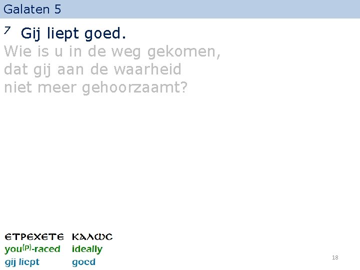 Galaten 5 Gij liept goed. Wie is u in de weg gekomen, dat gij