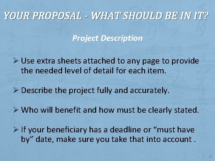 YOUR PROPOSAL - WHAT SHOULD BE IN IT? Project Description Ø Use extra sheets