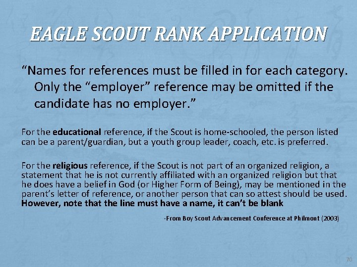 EAGLE SCOUT RANK APPLICATION “Names for references must be filled in for each category.