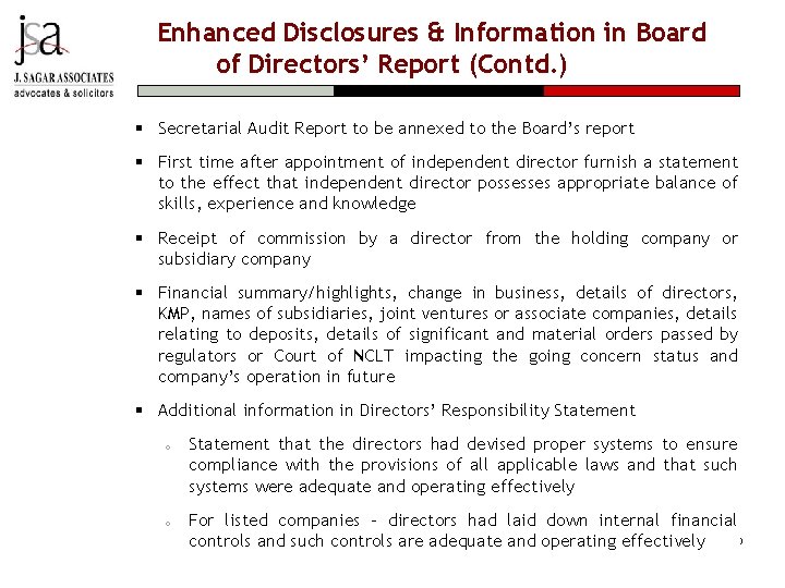 Enhanced Disclosures & Information in Board of Directors’ Report (Contd. ) § Secretarial Audit