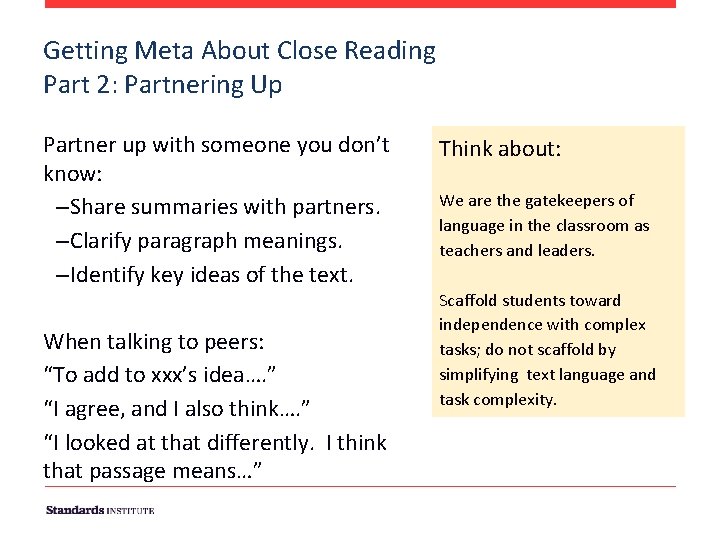 Getting Meta About Close Reading Part 2: Partnering Up Partner up with someone you