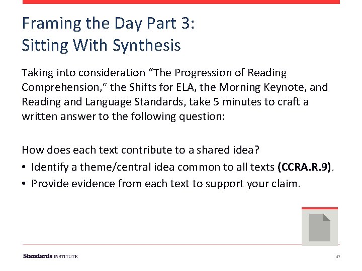 Framing the Day Part 3: Sitting With Synthesis Taking into consideration “The Progression of