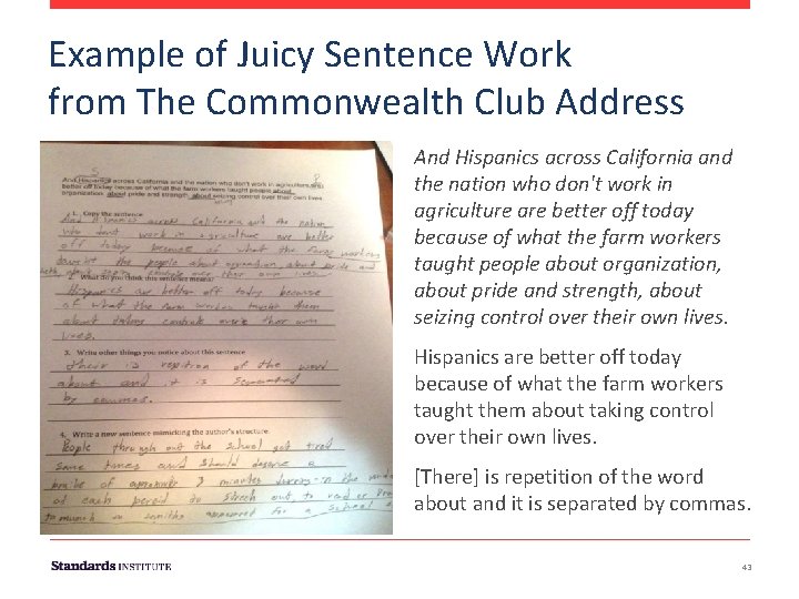 Example of Juicy Sentence Work from The Commonwealth Club Address And Hispanics across California