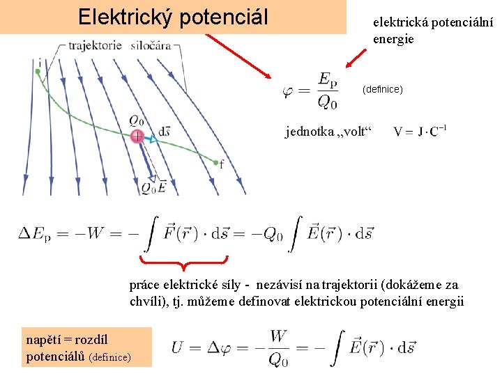 Elektrický potenciál elektrická potenciální energie (definice) jednotka „volt“ práce elektrické síly - nezávisí na