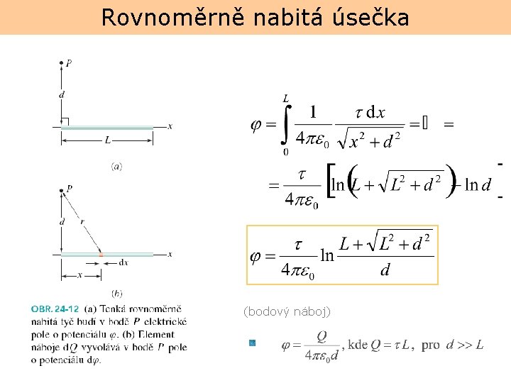 Rovnoměrně nabitá úsečka (bodový náboj) 