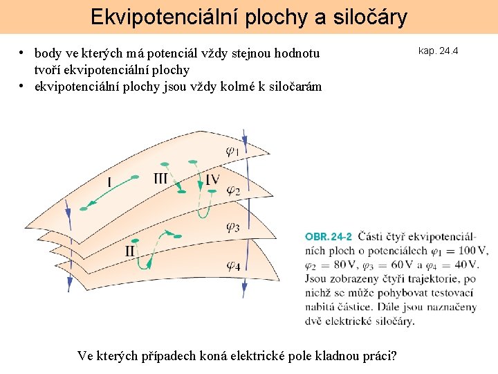 Ekvipotenciální plochy a siločáry • body ve kterých má potenciál vždy stejnou hodnotu tvoří