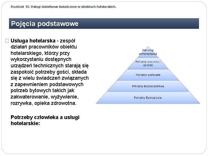 Rozdział 55. Usługi dodatkowe świadczone w obiektach hotelarskich. Pojęcia podstawowe � Usługa hotelarska -