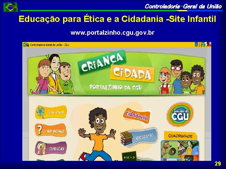 Controladoria-Geral da União Educação para Ética e a Cidadania -Site Infantil www. portalzinho. cgu.