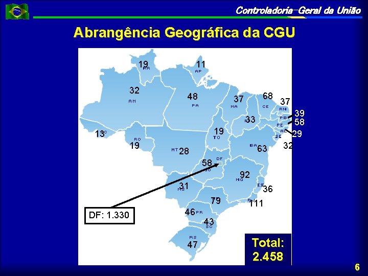 Controladoria-Geral da União Abrangência Geográfica da CGU 19 32 11 48 68 37 33