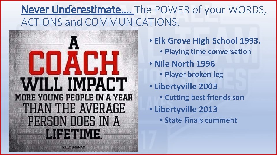 Never Underestimate…. The POWER of your WORDS, ACTIONS and COMMUNICATIONS. • Elk Grove High