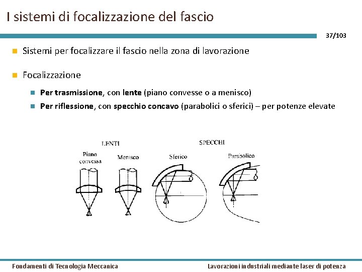 I sistemi di focalizzazione del fascio 37/103 Sistemi per focalizzare il fascio nella zona