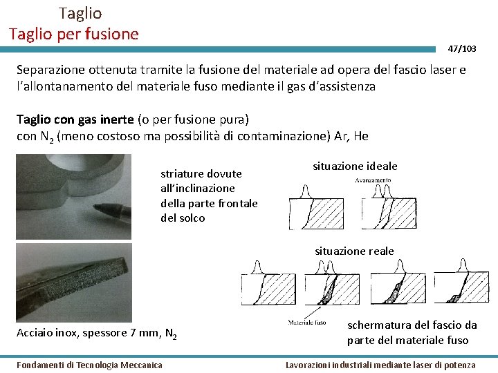 Taglio per fusione 47/103 Separazione ottenuta tramite la fusione del materiale ad opera del