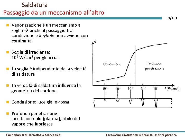 Saldatura Passaggio da un meccanismo all’altro Vaporizzazione è un meccanismo a soglia anche il