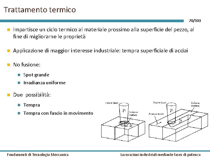 Trattamento termico 70/103 Impartisce un ciclo termico al materiale prossimo alla superficie del pezzo,