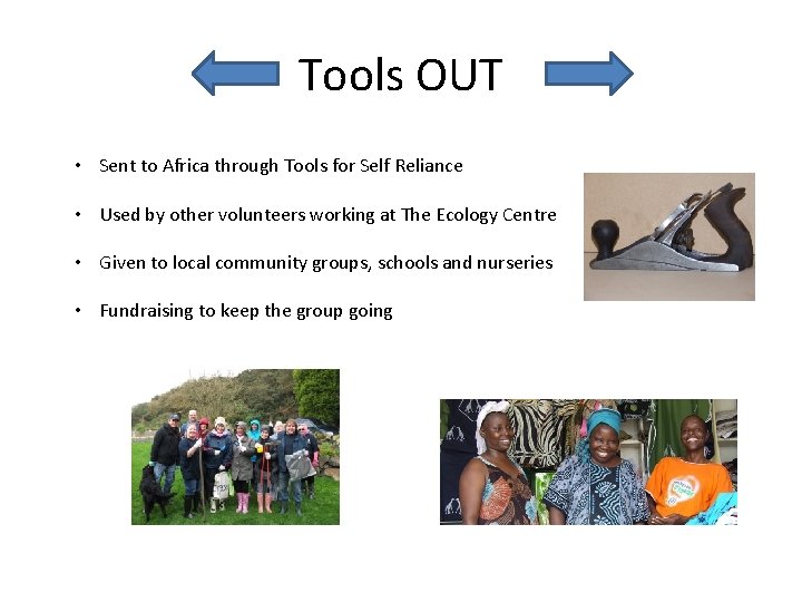 Tools OUT • Sent to Africa through Tools for Self Reliance • Used by