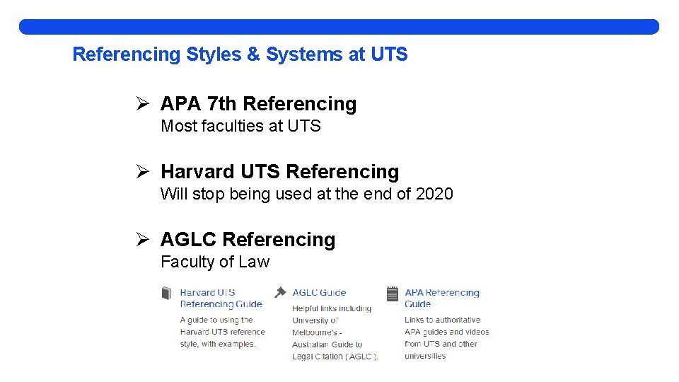Referencing Styles & Systems at UTS Ø APA 7 th Referencing Most faculties at
