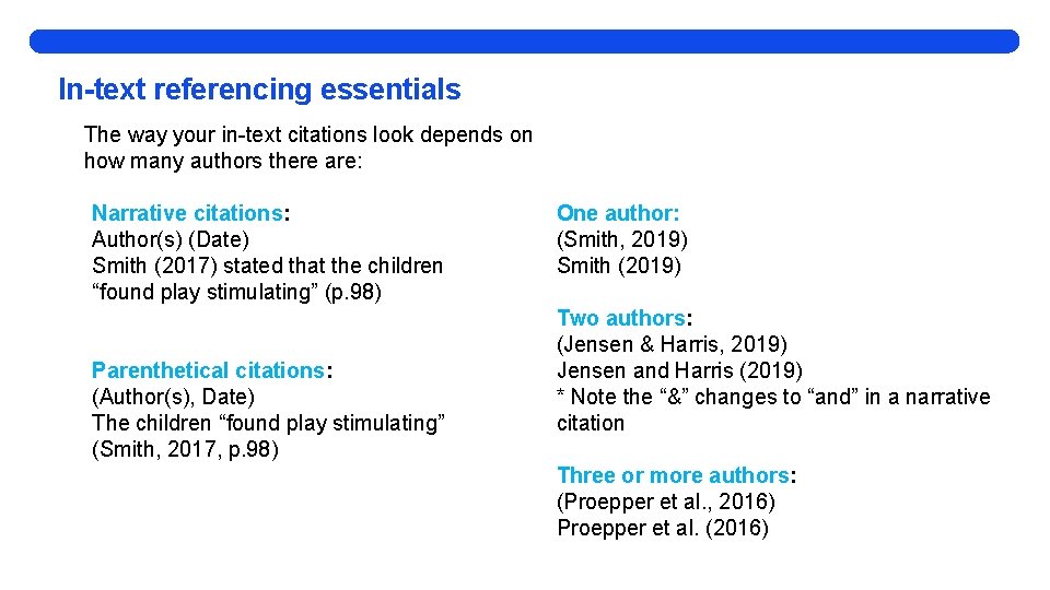 In-text referencing essentials The way your in-text citations look depends on how many authors