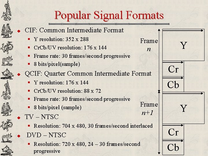 Popular Signal Formats u CIF: Common Intermediate Format § § u Frame n QCIF: