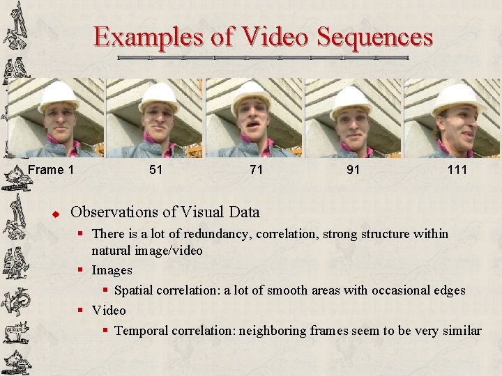 Examples of Video Sequences Frame 1 u 51 71 91 111 Observations of Visual