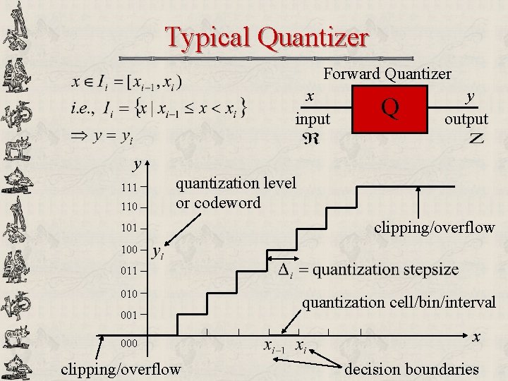 Typical Quantizer Forward Quantizer x input Q y output y 111 110 quantization level