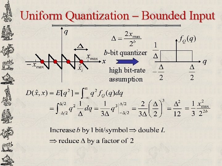 Uniform Quantization – Bounded Input q b-bit quantizer x high bit-rate assumption q 