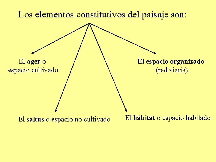 Los elementos constitutivos del paisaje son: El ager o espacio cultivado El saltus o