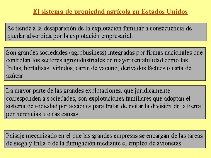 El sistema de propiedad agrícola en Estados Unidos Se tiende a la desaparición de