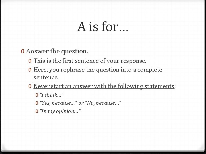 A is for… 0 Answer the question. 0 This is the first sentence of