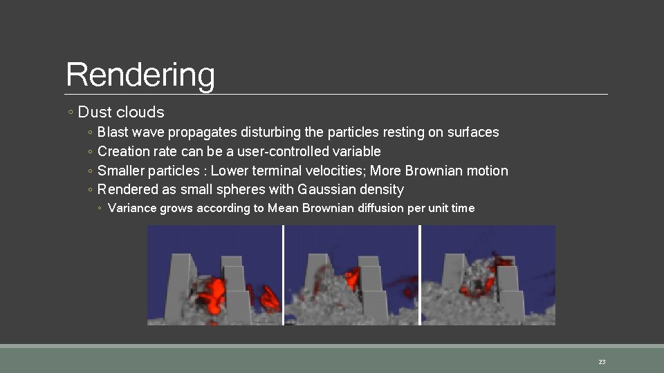 Rendering ◦ Dust clouds ◦ ◦ Blast wave propagates disturbing the particles resting on