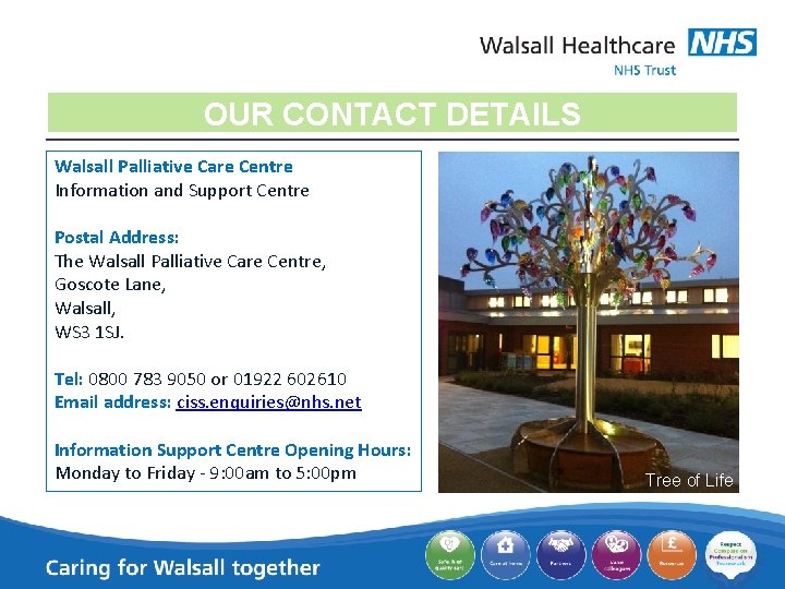 OUR CONTACT DETAILS Walsall Palliative Care Centre Information and Support Centre Postal Address: The