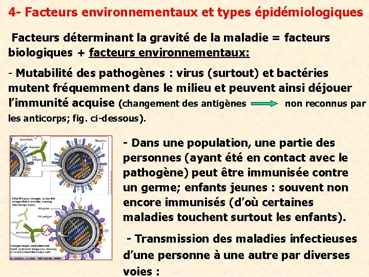 4 - Facteurs environnementaux et types épidémiologiques Facteurs déterminant la gravité de la maladie