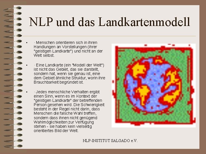 NLP und das Landkartenmodell • · Menschen orientieren sich in ihren Handlungen an Vorstellungen