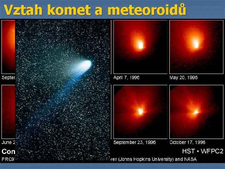 Vztah komet a meteoroidů n n Kometa se v blízkosti Slunce zahřívá a „ztrácí“