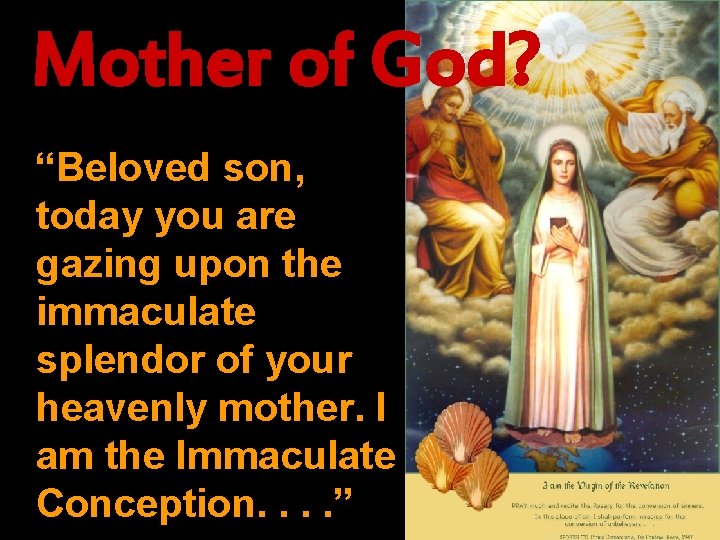 Mother of God? “Beloved son, today you are gazing upon the immaculate splendor of