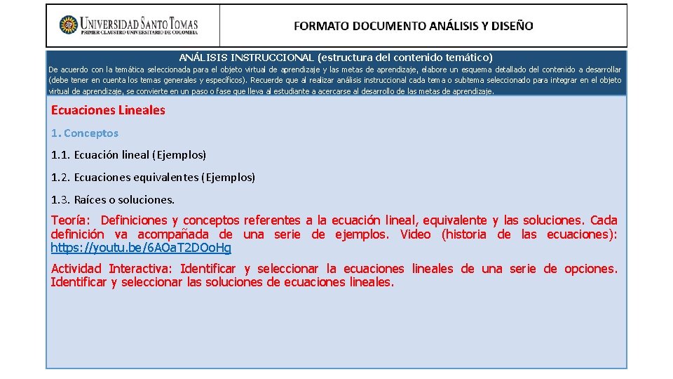 ANÁLISIS INSTRUCCIONAL (estructura del contenido temático) De acuerdo con la temática seleccionada para el