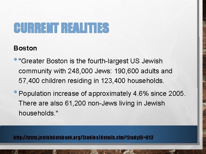 CURRENT REALITIES Boston • "Greater Boston is the fourth-largest US Jewish community with 248,