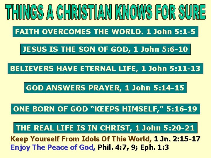 FAITH OVERCOMES THE WORLD. 1 John 5: 1 -5 JESUS IS THE SON OF