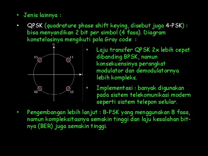  • Jenis lainnya : • • QPSK (quadrature phase shift keying, disebut juga