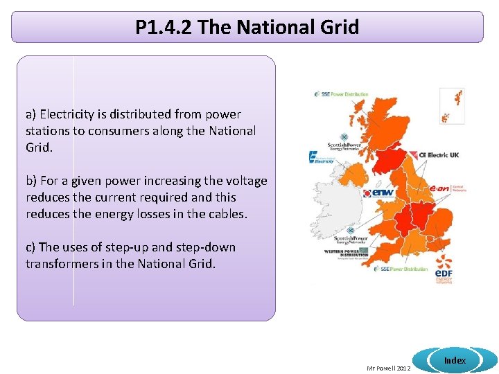 P 1. 4. 2 The National Grid a) Electricity is distributed from power stations