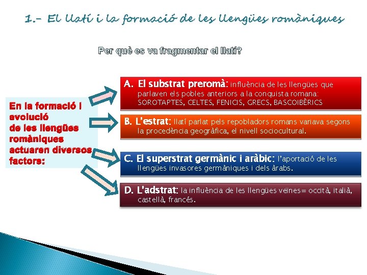 1. - El llatí i la formació de les llengües romàniques Per què es
