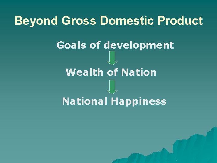 Beyond Gross Domestic Product Goals of development Wealth of National Happiness 
