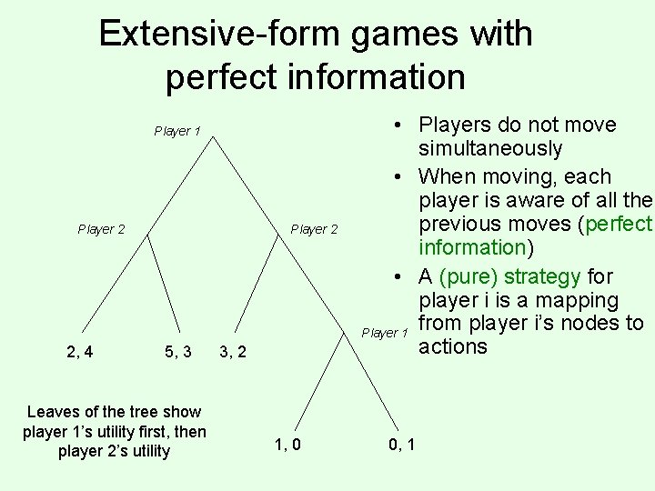 Extensive-form games with perfect information Player 1 Player 2 2, 4 Player 2 5,