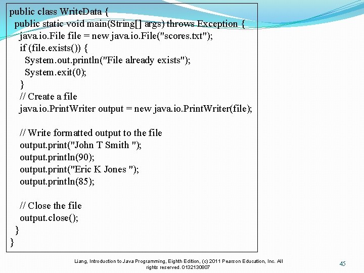 public class Write. Data { public static void main(String[] args) throws Exception { java.