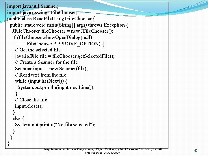 import java. util. Scanner; import javax. swing. JFile. Chooser; public class Read. File. Using.