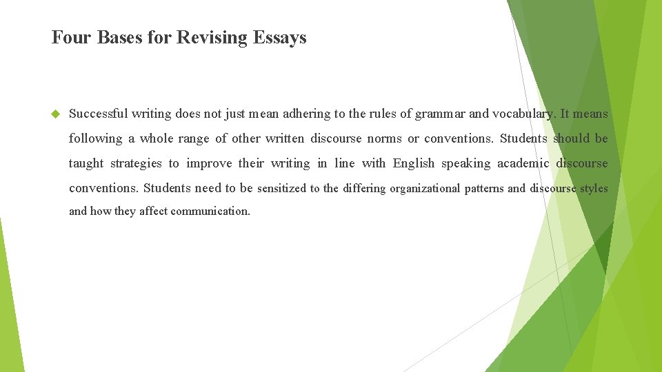 Four Bases for Revising Essays Successful writing does not just mean adhering to the