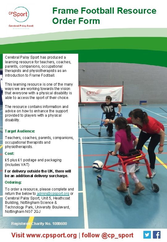 Frame Football Resource Order Form Cerebral Palsy Sport has produced a learning resource for