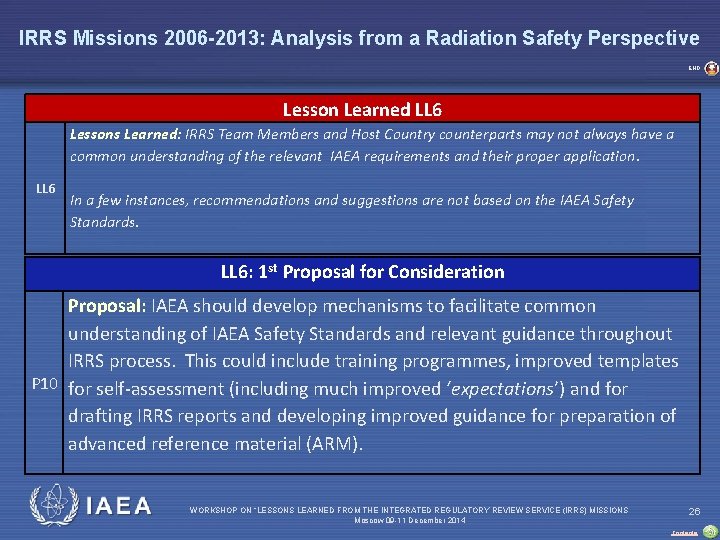 IRRS Missions 2006 -2013: Analysis from a Radiation Safety Perspective END Lesson Learned LL
