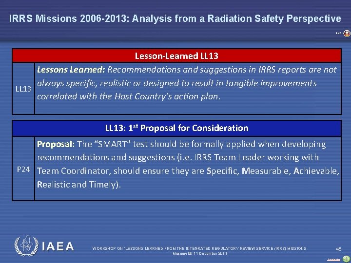 IRRS Missions 2006 -2013: Analysis from a Radiation Safety Perspective END Lesson-Learned LL 13