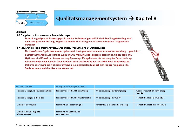 Qualitätsmanagementsystem Kapitel 8 8 Betrieb 8. 6 Freigabe von Produkten und Dienstleistungen Es wird